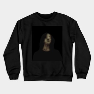 Beautiful girl, with closed eyes. Dark but beautiful. Desaturated, green, brown. Crewneck Sweatshirt